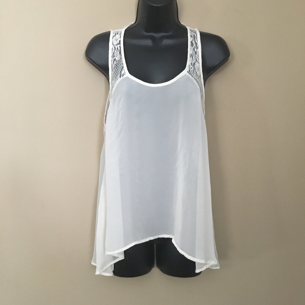 3/$15 SALE! Mimi Chica Off White Sheer Tank Top with Lace